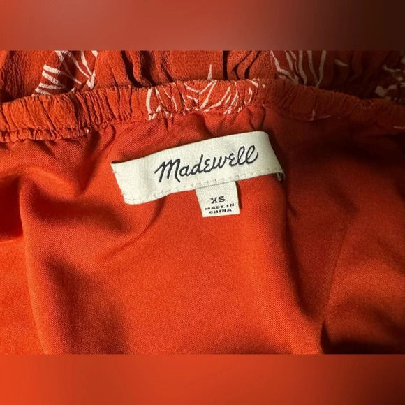 Madewell Silk Off the Shoulder Palm Red Sheath Mini Dress Boho Floral Size XS - Picture 8 of 9